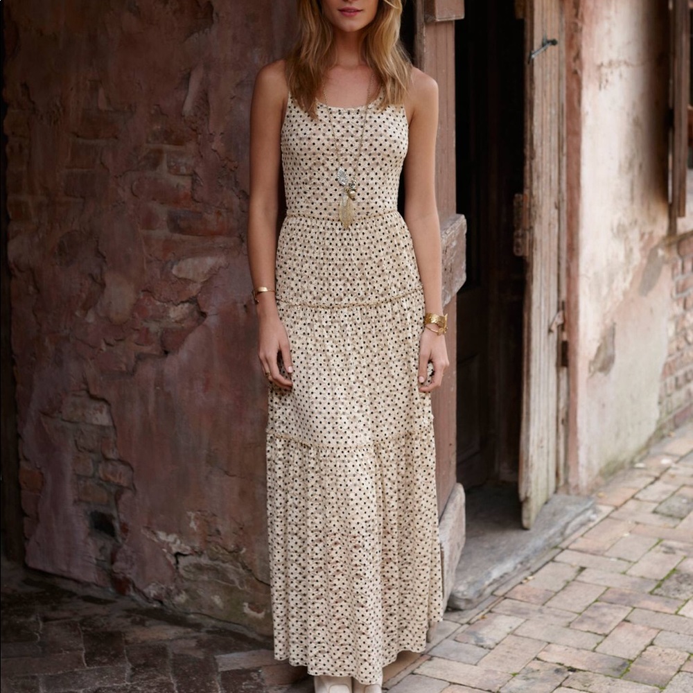 Anthropologie white/black polka dot maxi dress